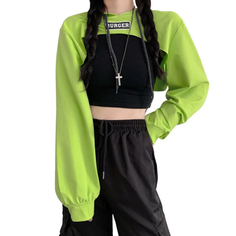 Сетчатая футболка с длинным рукавом флуоресцентного цвета желтая зеленая