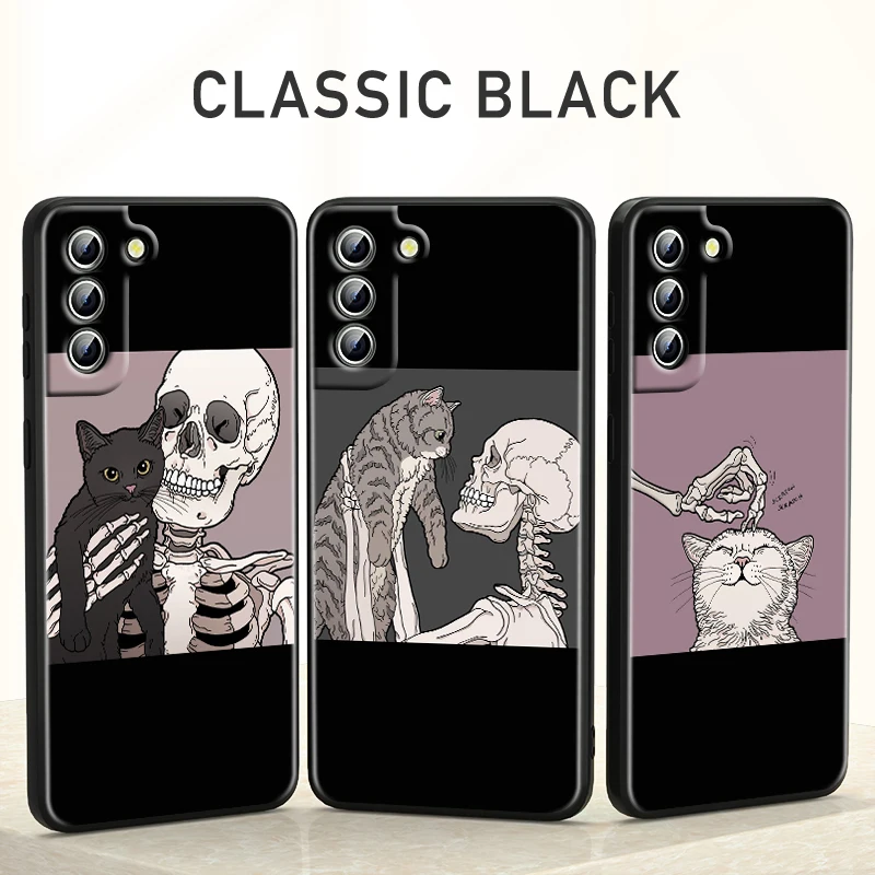 

Funny Cute Skeleton for Samsung Galaxy S22 S21 S20 S10 Note20 Ultra Pro Plus FE Note10 4G 5G Black Phone Case Coque