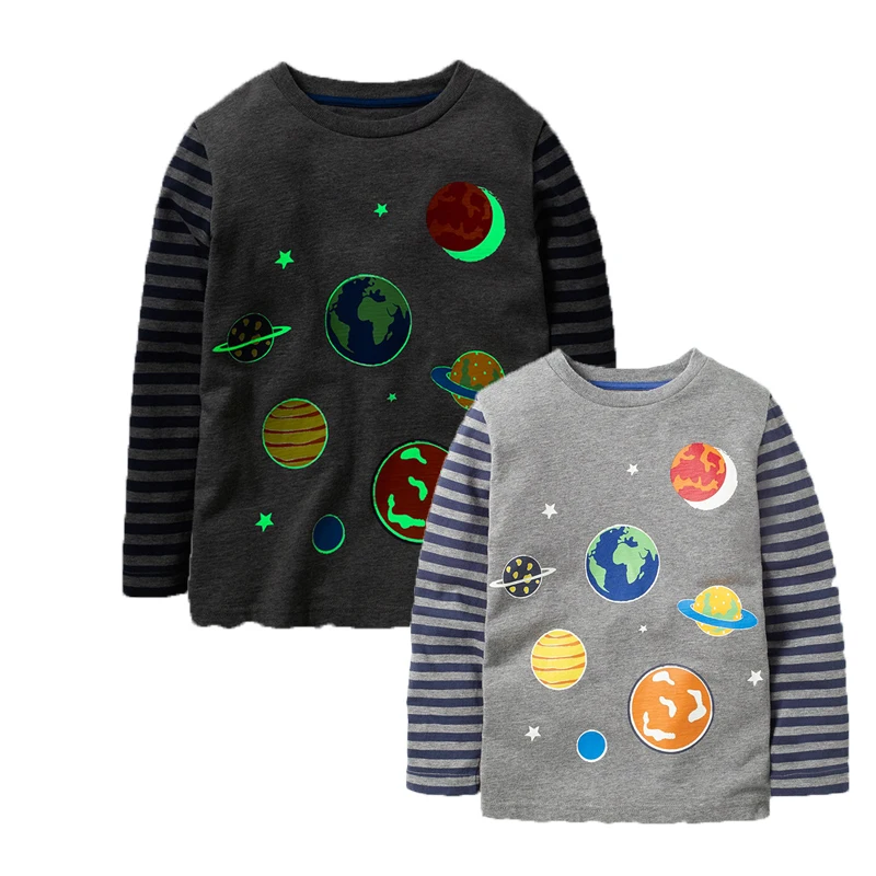 Little maven 2-8 лет осень светящаяся вселенная планета мальчики с длинным рукавом футболки малыша дети осень одежда детская одежда
