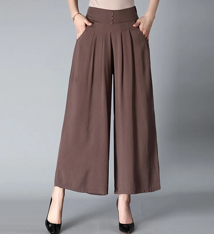 Брюки женские с широкими штанинами модные тонкие свободные штаны завышенной