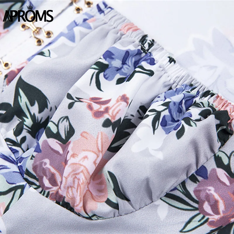 Aproms, Ретро стиль, квадратная горловина, сексуальные женские топы, летние, короткий топ, женская уличная одежда, синий, цветочный принт, пуговицы, Топики, тройники