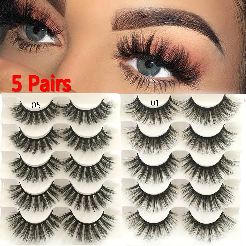 Hot Sale 3D Faux Mink Hair False Eyelashes 5 Pairs 25mm Natural Long Lashes Fluffy Thick Handmade Eye MakeupTools | Красота и