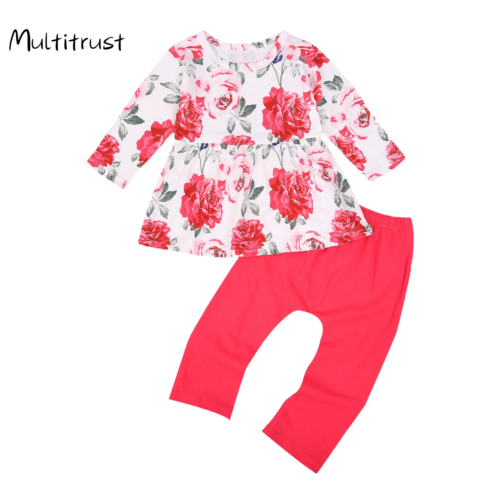 Укороченный топ с цветочным рисунком для новорожденных + красные длинные штаны