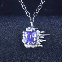 2021 new trend flame tail pendant necklace inlay square purple dazzling zircon charm clavicle chain punk jewelry for women party