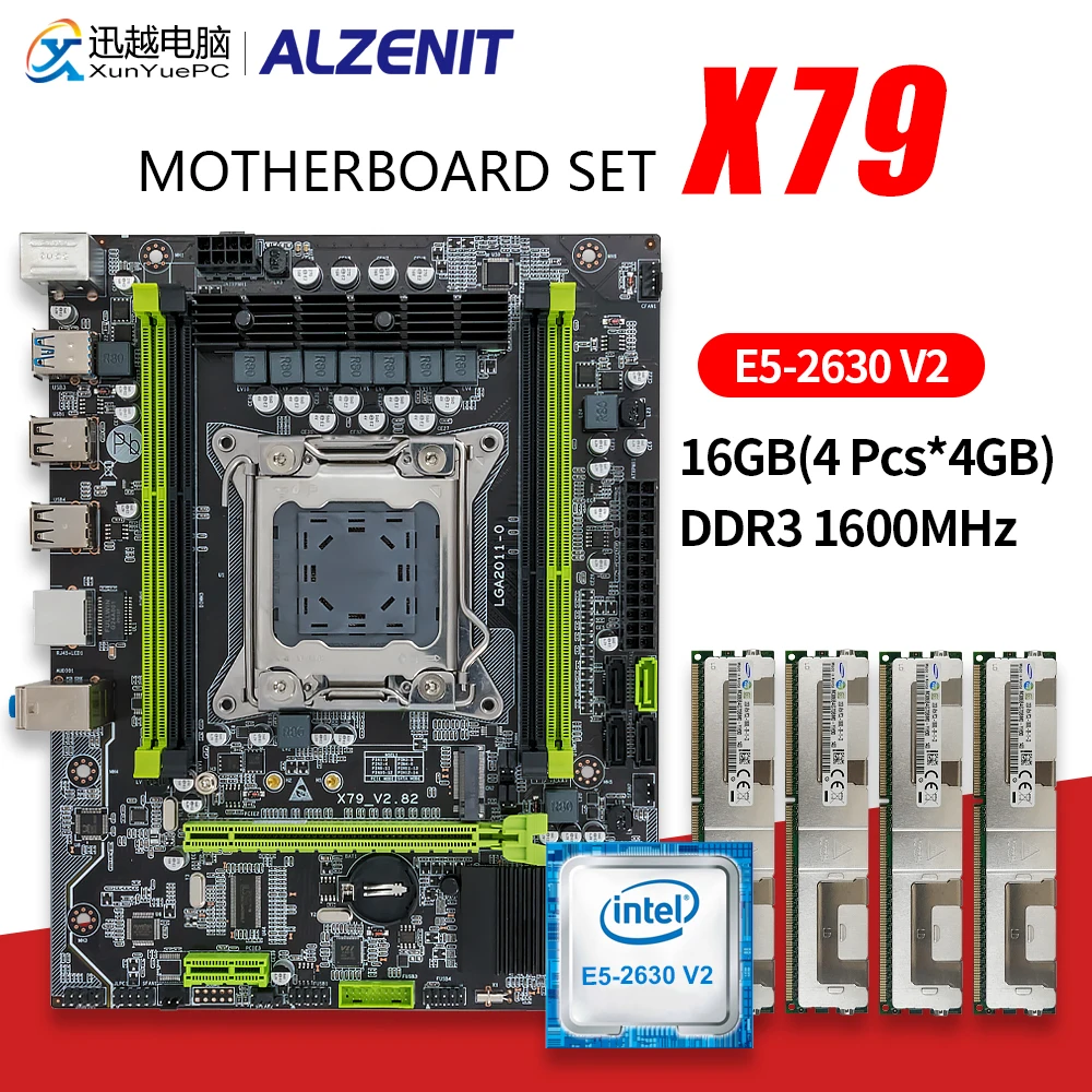 ALZENIT X79 комплект материнской платы X79M-CE5 с LGA 2011 комбо Xeon E5-2630 V2 CPU 4x4 ГБ = 16 DDR3 1600 МГц