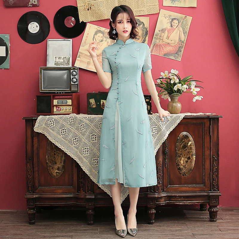 Женская традиционная вьетнамская одежда aodai вьетнамские халаты и брюки вьетнамские костюмы Улучшенный чонсам - Цвет: color1