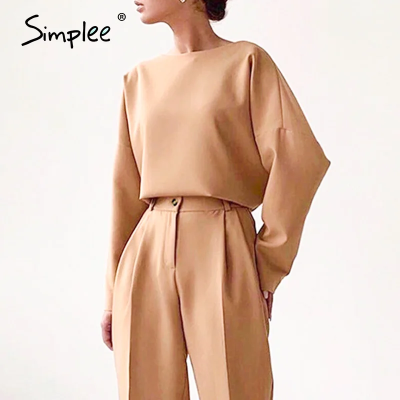 Simplee однотонная женская блузка с круглым вырезом рубашка длинным рукавом