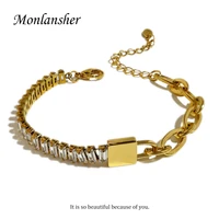monlansher gold color titanium steel chain bracelet luxurious cubic zirconia chain spliced trendy bracelets jewelry for women