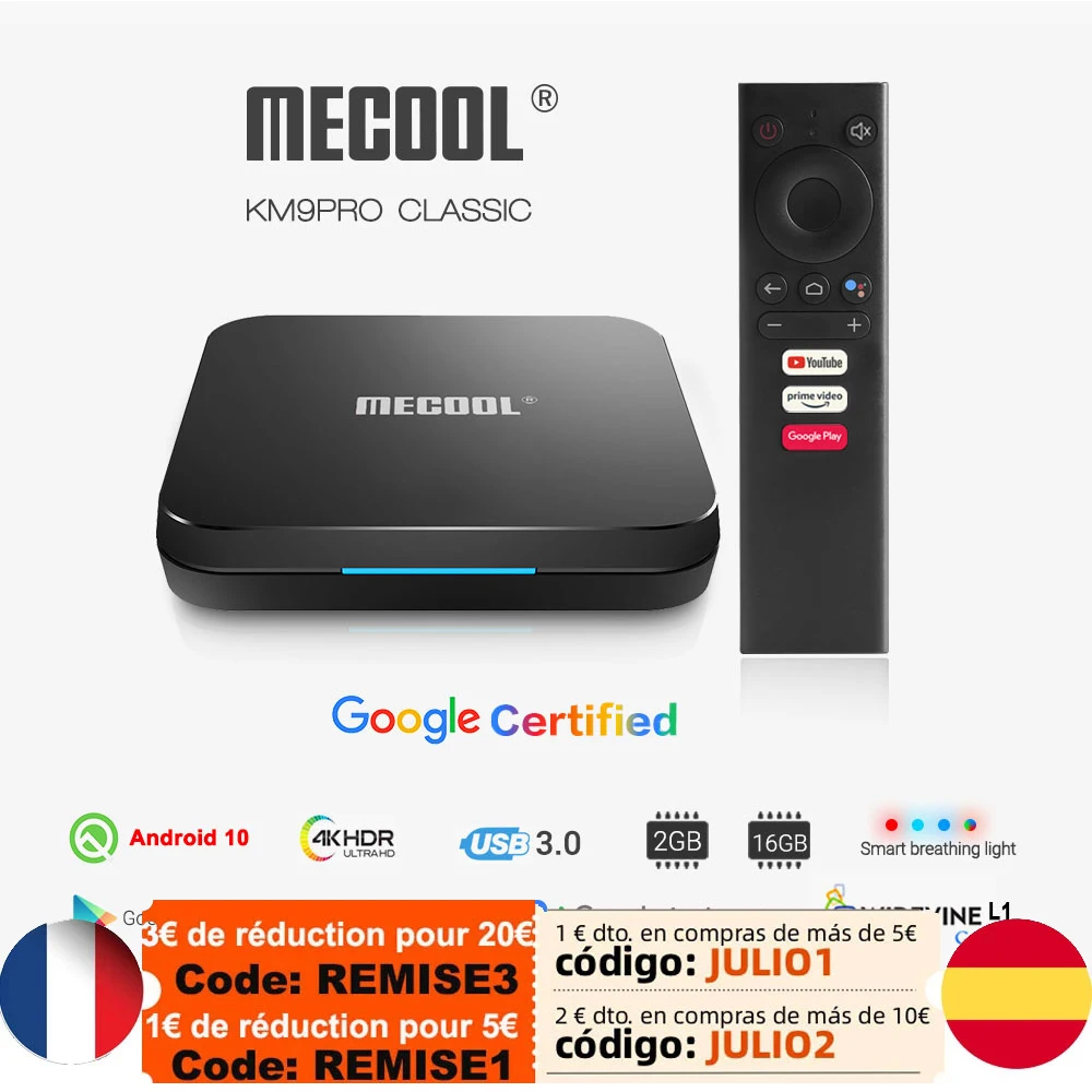 

Mecool KM9 Pro Classic Android 10.0 WiFi TV Box Amlogic S905X2 2G RAM 16G ROM 2.4G 4K Google Certified Media Player Console