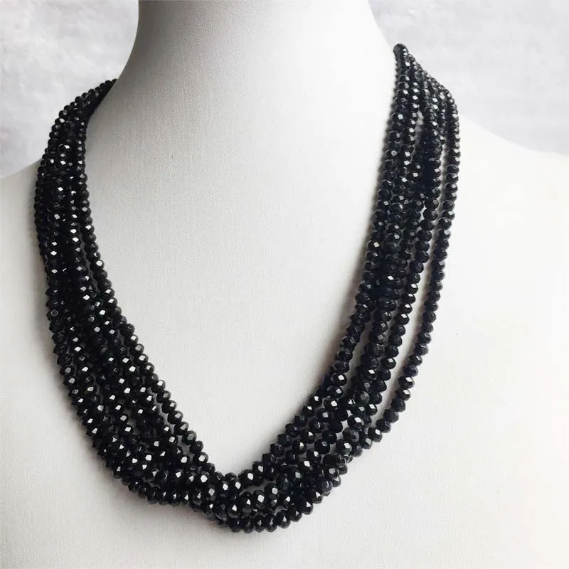 Маленькое ожерелье из черного агата и нефрита диаметром 3*4 мм для женщин |