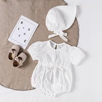 newbor infant baby girl romper bubble sleeve white lace rompers playsuits girls clothes fashiaon bodysuits and hat 2pcs outfit