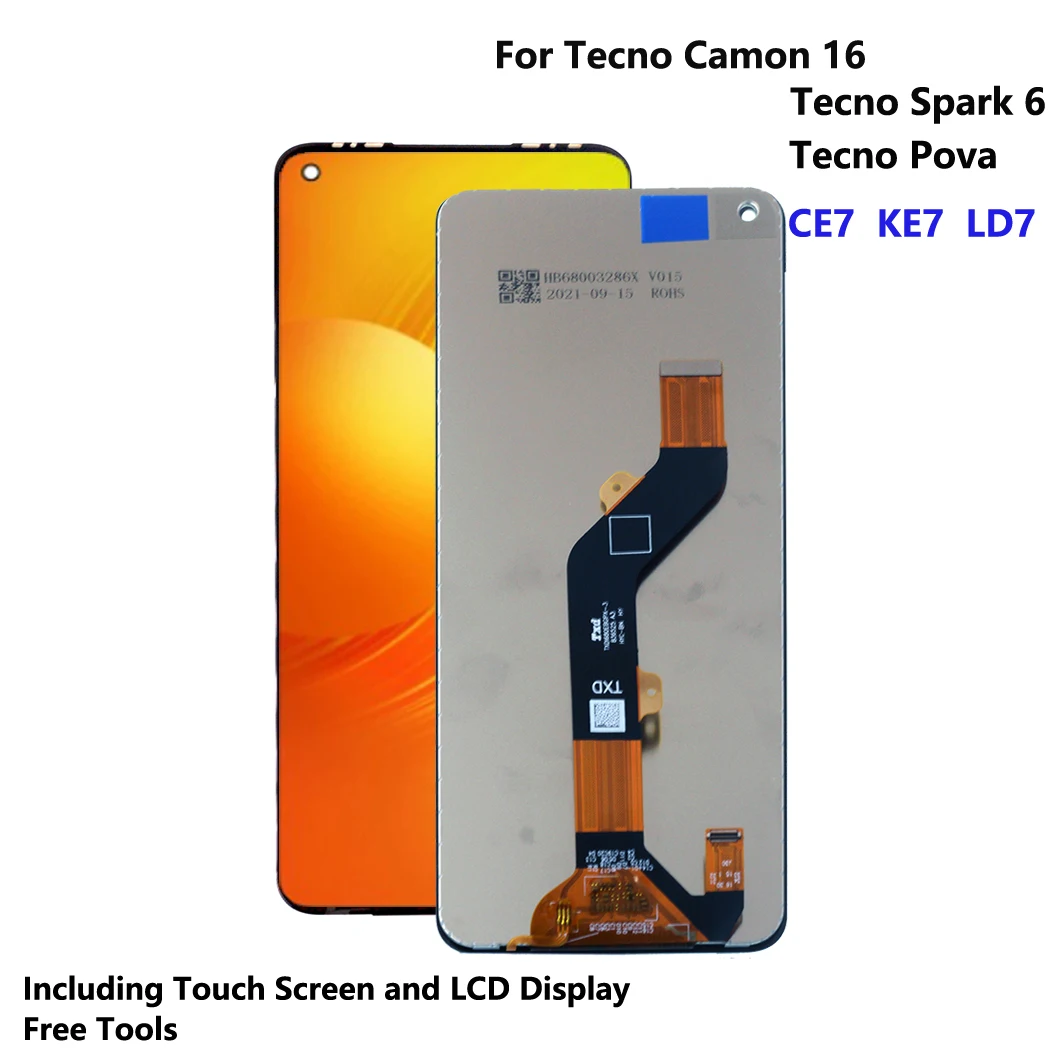 

For Tecno Camon 16 Touch Screen Display Digitizer Assembly Original LCD For Tecno Spark 6 KE7 CE7 LD7 Touch Screen LCD Display