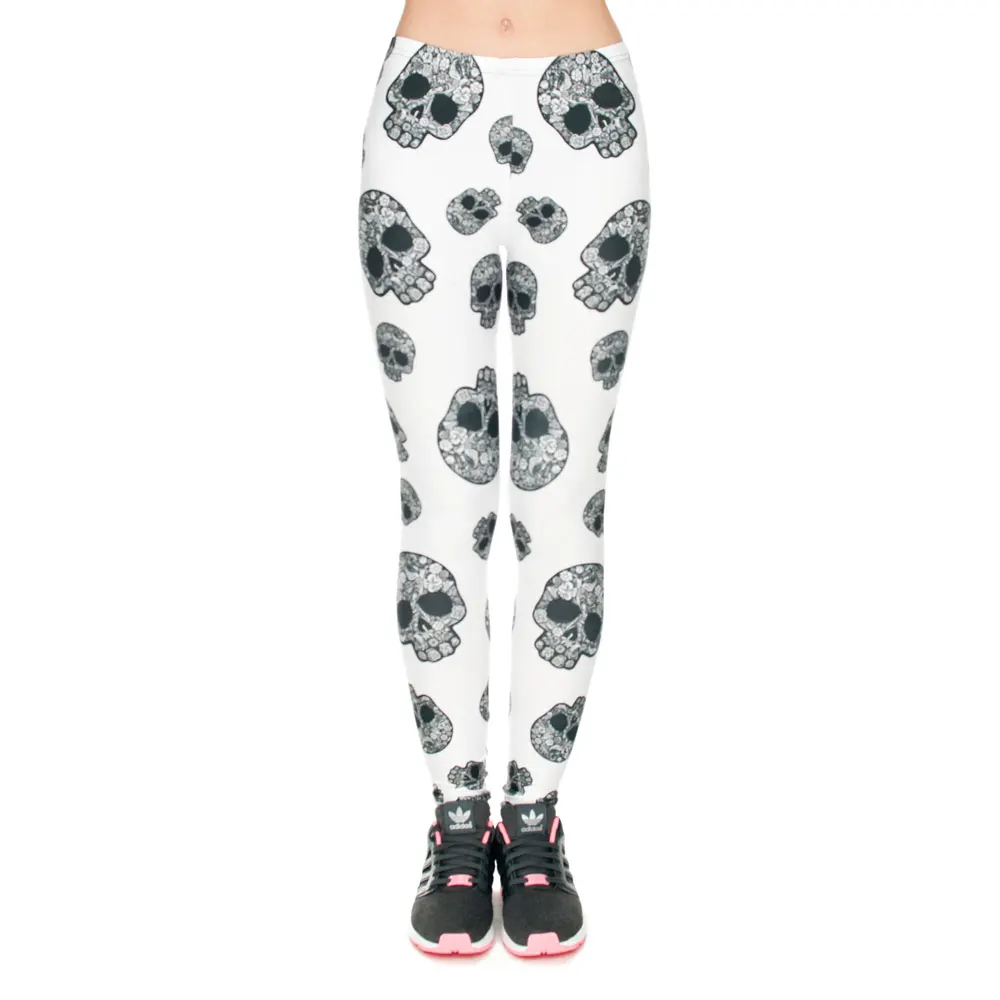 

Женские леггинсы с принтом черепа, штаны для йоги, спортивные Леггинсы для фитнеса, Хэллоуина, белые леггинсы