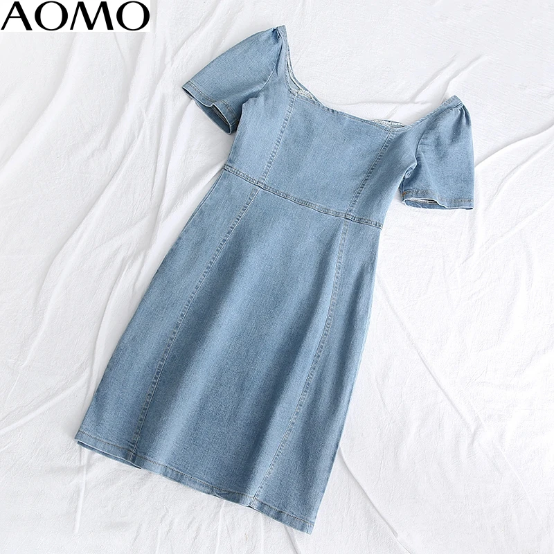 

AOMO 2020 summer fashion women zipper denim dress short sleeve backless females mini dresses vestidos 1D309A
