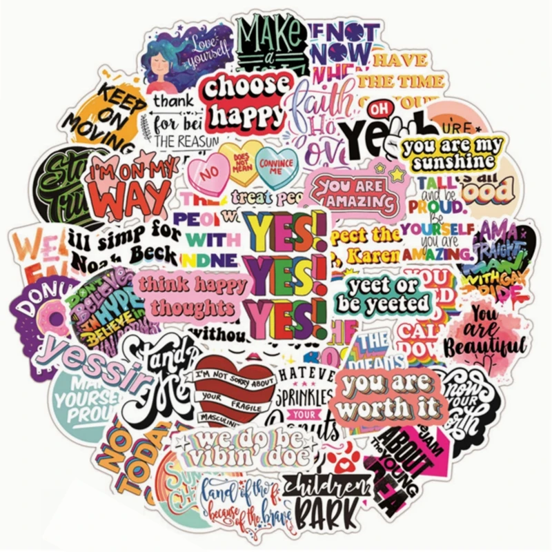 Pegatinas de frases motivadoras coloridas, calcoman&iacute;as inspiradoras, calcoman&iacute;a positiva para bricolaje, port&aacute;til, sala de estudio, &aacute;lbum de recortes, grafiti, 10/50 Uds.-0