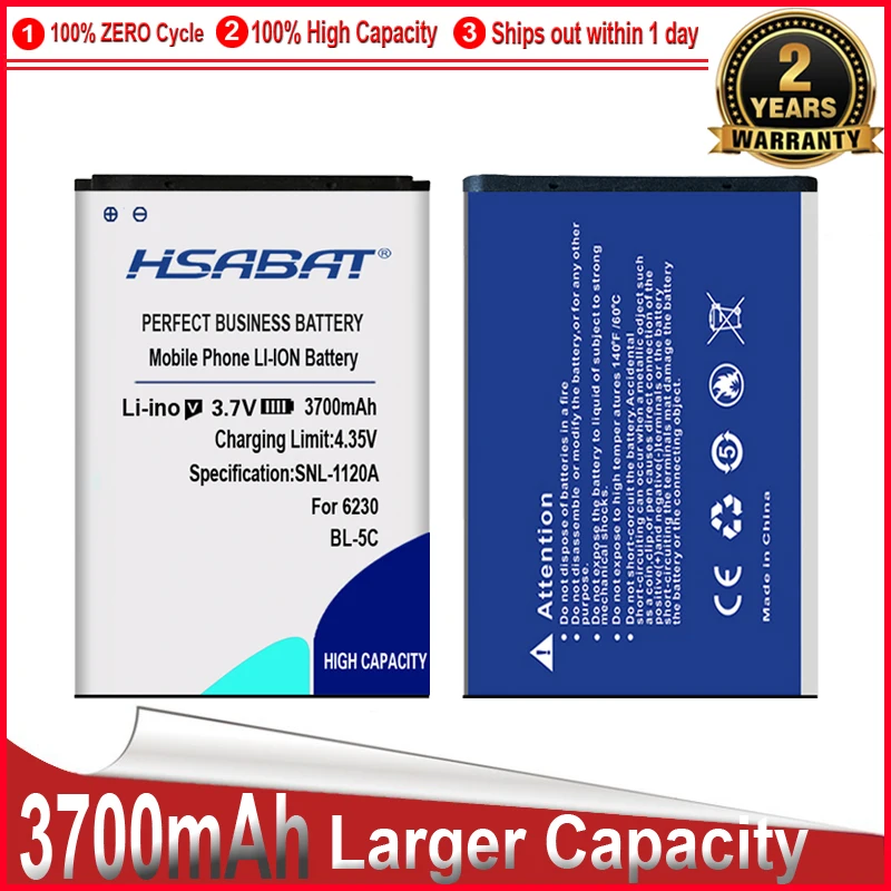 Аккумулятор HSABAT BL 5C 3700 мАч для Nokia 1100 1110 1200 1208 1280 1600 2600 2700 3100 3110 5130 6230 6230i n70