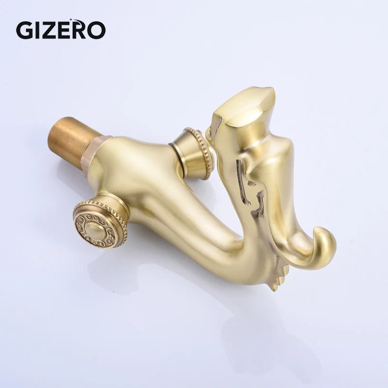 Solid Brass Sink Faucet Brushed Golden Dragon Style Dual Handle Elegant Washbasin Vessel Mixer Taps ZR510 | Обустройство дома