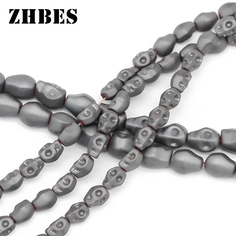 ZHBES матовый череп из природного камня черный гематит прокладки 6/8 мм свободные бусины для самостоятельного изготовления ювелирных украшений ожерелье аксессуары для изготовления браслетов