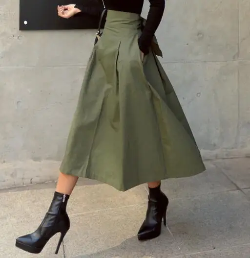 

shintimes Skirts Womens Korean Fashion Solid Color Big Swing Ladies Skirt Long Skirt 2022 Autumn Wild High Waist Bow Slim Skirts