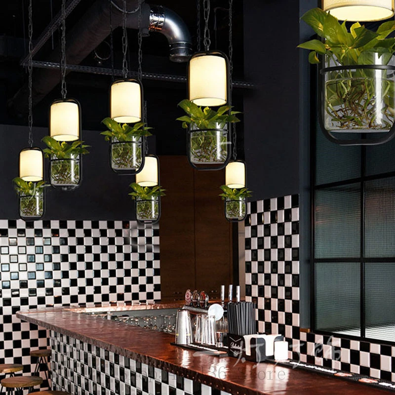 Креативные подвесные светильники с растительным горшком для бара ресторана лофт