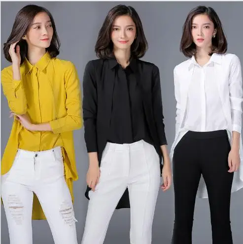 Женские однотонные повседневные блузки сзади длинное-спереди короткое