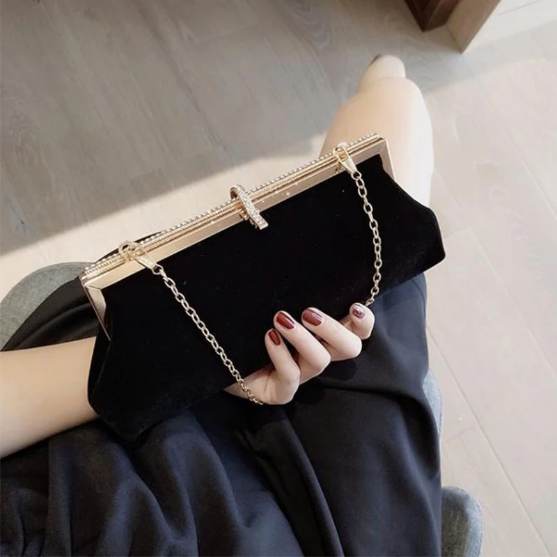 

Retro Black Evening Bag For Women Diamond Wedding Clutch Purse Velvet Ladies Handbag Party Shoulder Bag ZD1764