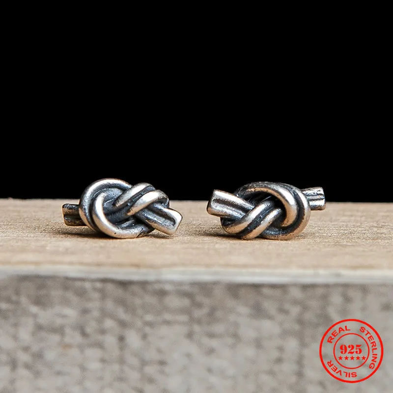 

MKENDN 100% 925 Sterling Silver Vintage Knot Stud Earrings Cross Personality Alternative Minimalist Ear Jewelry Neo-Gothic Style