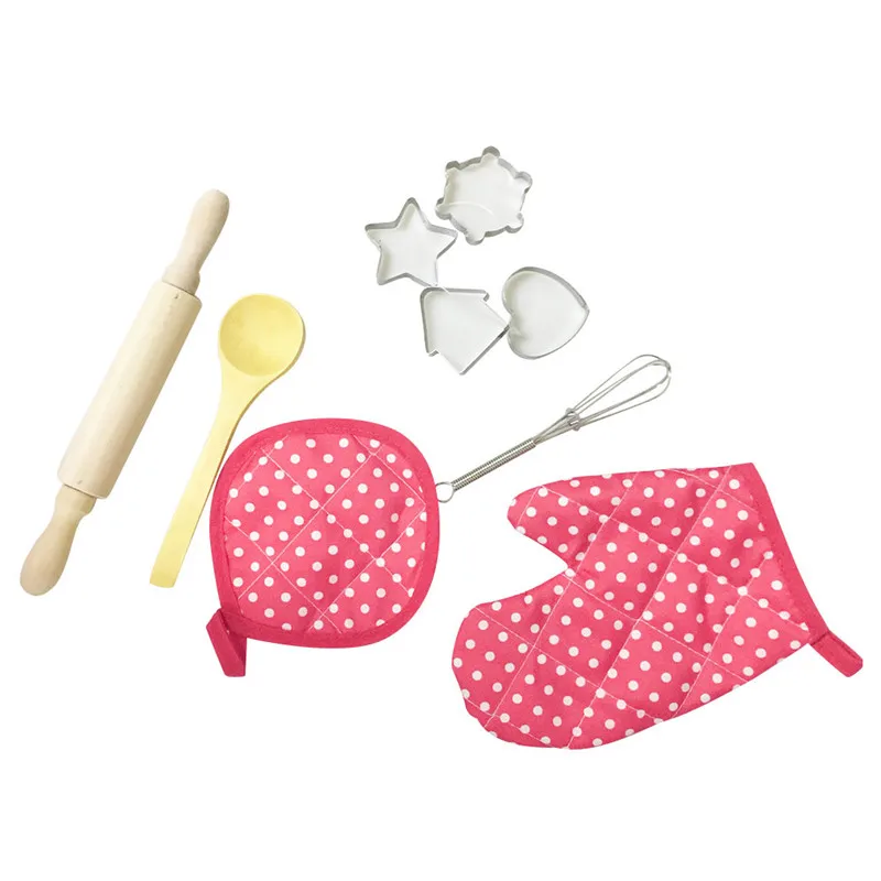 

11/14 pcs Apron for Little Girls Kids Cooking Baking Set Chef Hat Mitt & Utensil for Toddler Dress Up Chef Costume Role Play