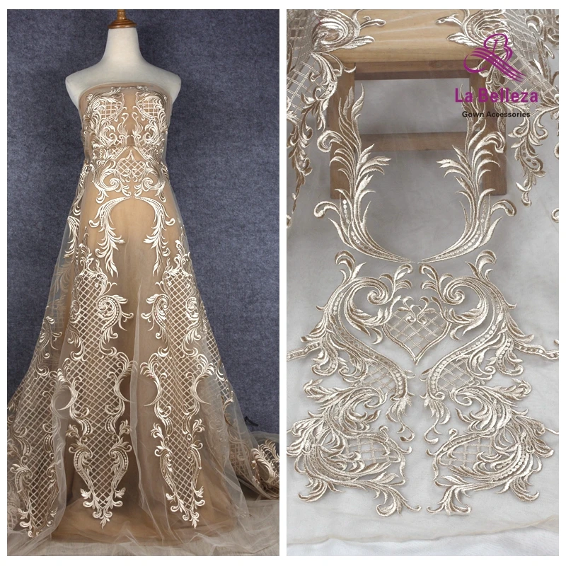 

Beige Three-dimensional Embroidery Lace Mesh Wedding Dress Custom Dress Fabric
