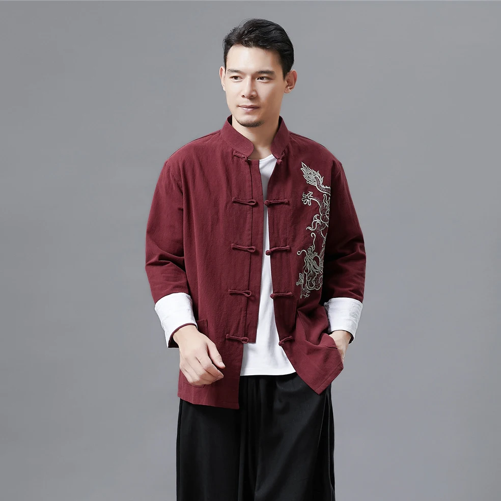 Традиционная китайская одежда куртка Кунг фу с вышивкой дракона мужской костюм