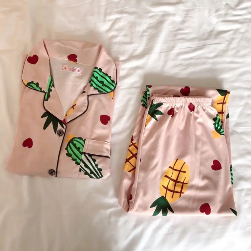 Женский пижамный комплект Kawaii С мультяшным принтом пижама с длинным рукавом на