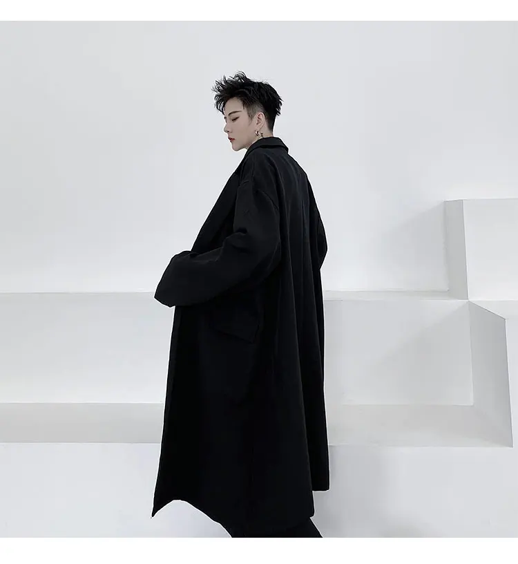 

Men Japan Style Streetwear Long Blazers Suit Coat Male Vintage Fashion Loose Black Trenchcoat Outerwear Windbreaker