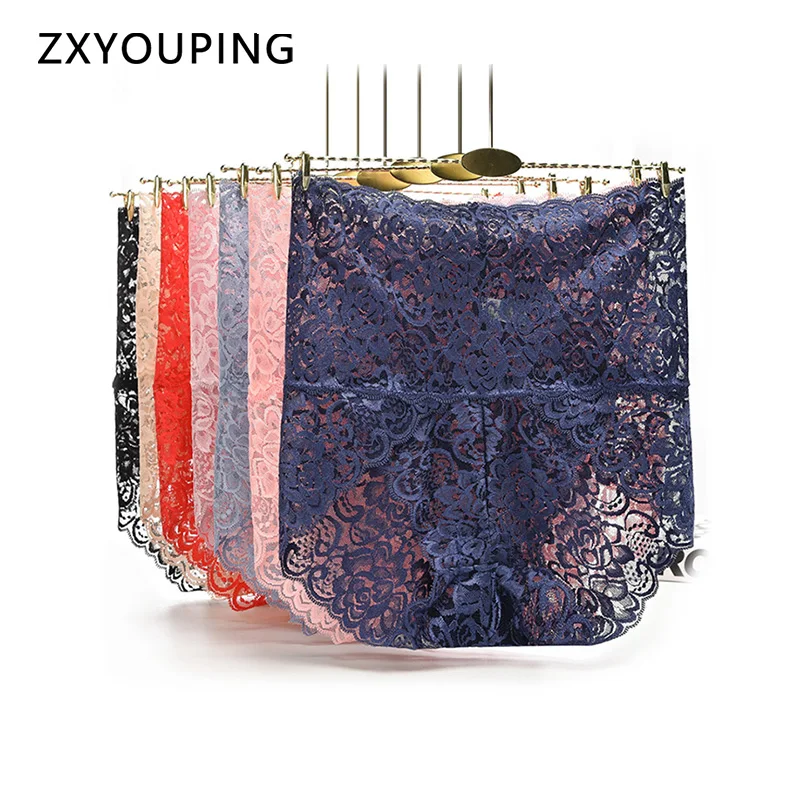 Женские кружевные трусики бесшовные мягкие дышащие большого размера с высокой