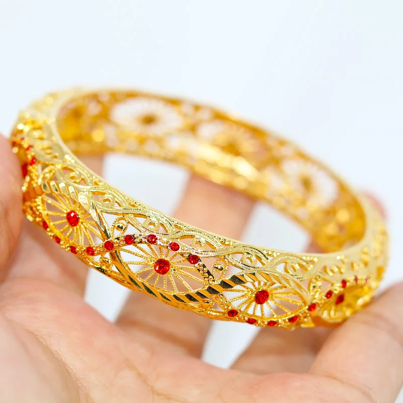 

Bengal Africa luxury dubai Bangles For Women With Red rhinestones Jewelry Saudi Arab Bracelets Indian Bride Gift