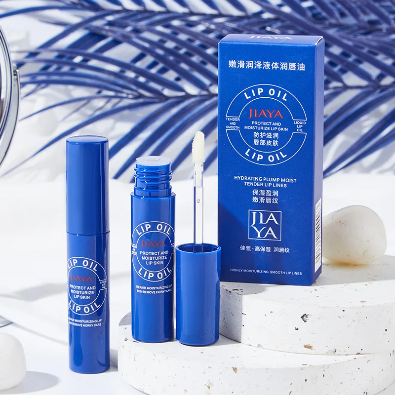 

Small blue jar of moisturizing lip oil lip balm fades lip lines colorless transparent unisex lip care beauty products