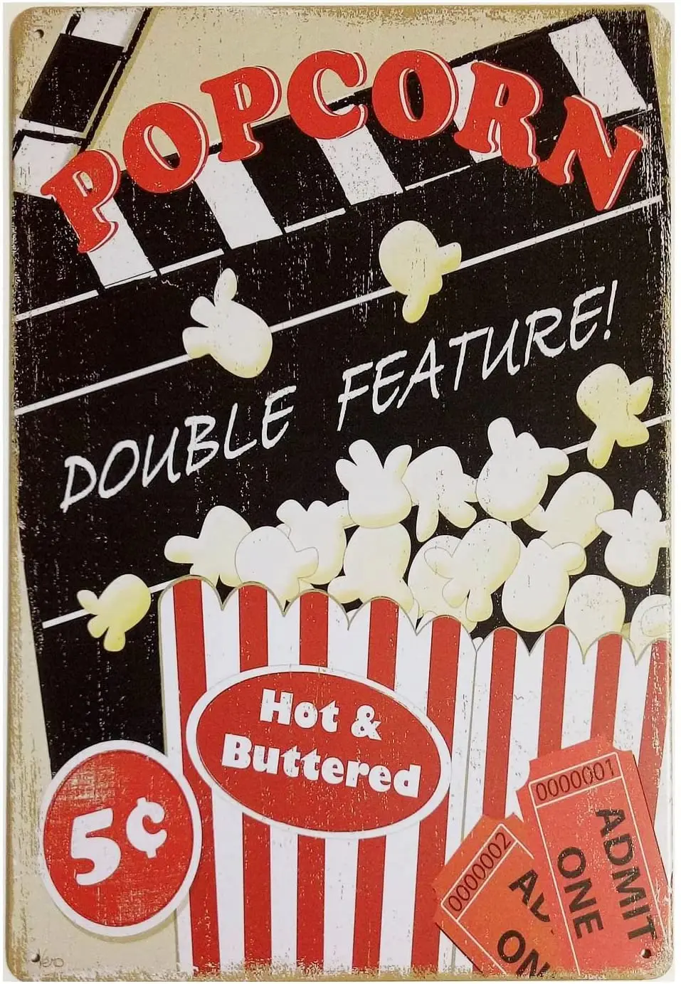 

ERLOOD Popcorn Double Feature Hot&Buttered Retro Vintage Decor Metal Tin Sign 12 X8 Inches
