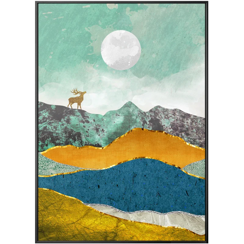 

KOWELL 100%Handpainted Abstract Deer Landscape Oil Painting On Canvas Art Gift Home Decor Living Room Wall Art Frameless Picture