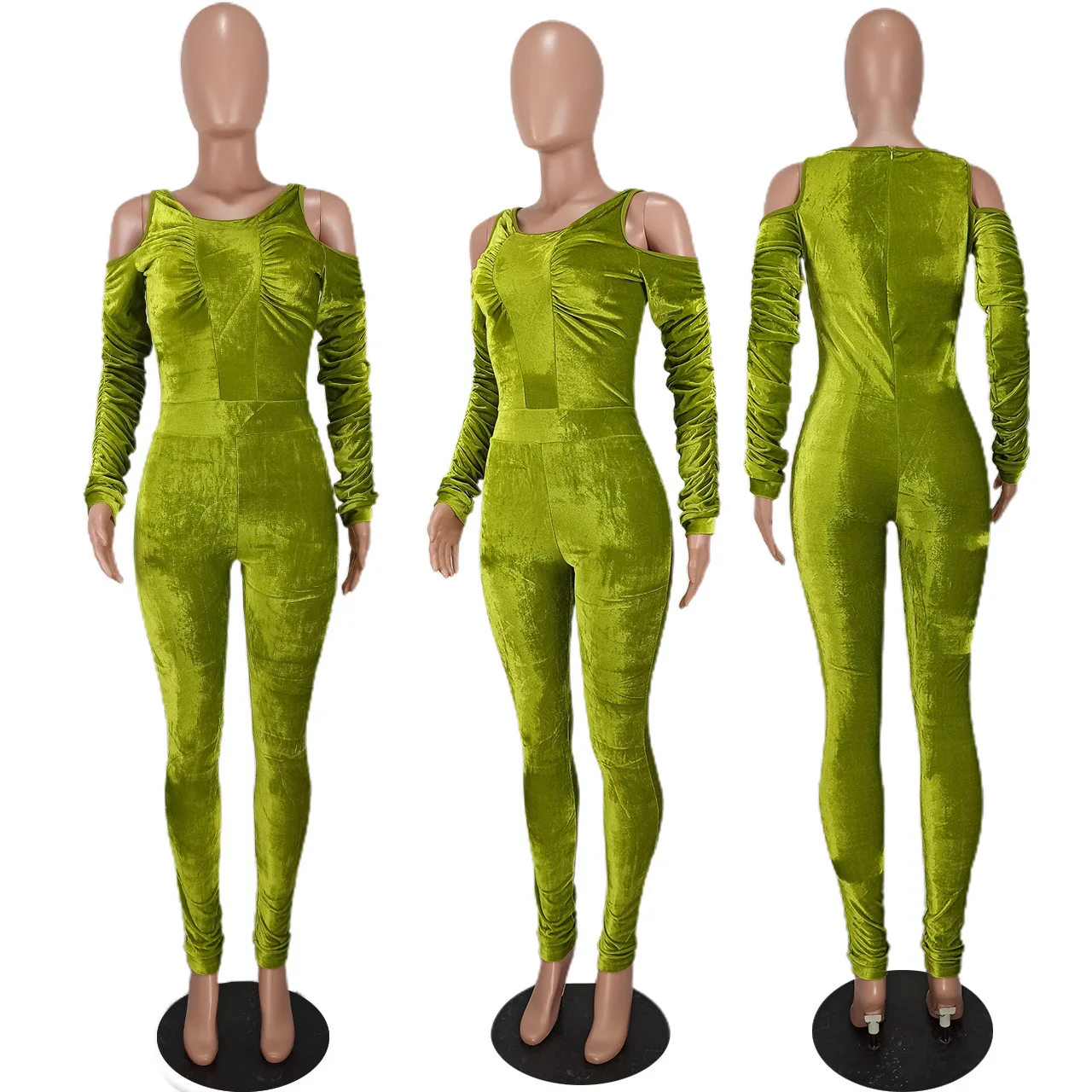 Женский бархатный комбинезон с длинным рукавом повседневный однотонный