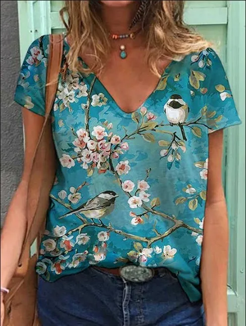 

40# T Shirt Plus Size Short Sleeve 3d Floral Printed V-neck Tops Tee T-shirt Haut Femme Harajuku Top Women Ropa Mujer T Shirt