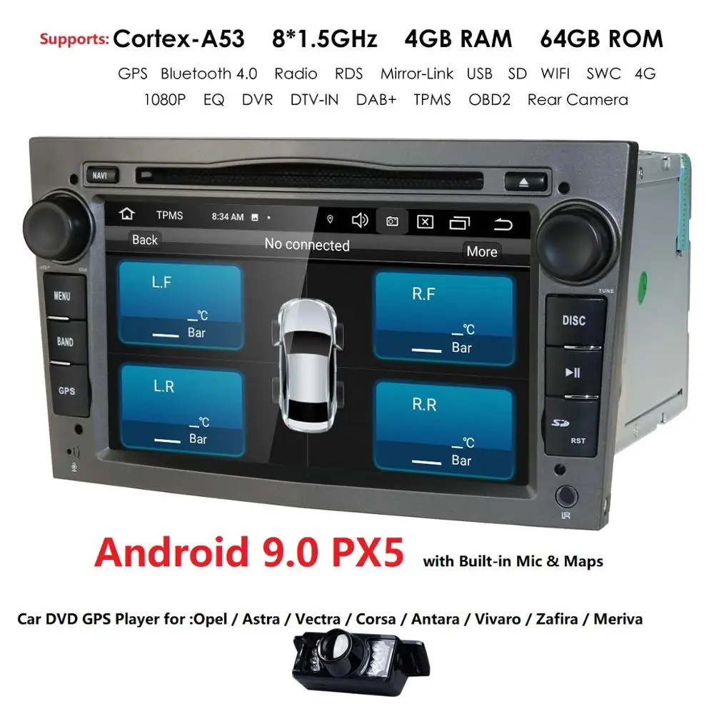 Android 9,0 4G+ 64G 8core ips экран DSP 2 DIN Автомобильный gps для OPEL Vauxhall Astra H G J Vectra Antara Zafira Corsa dvd-плеер CAM BT