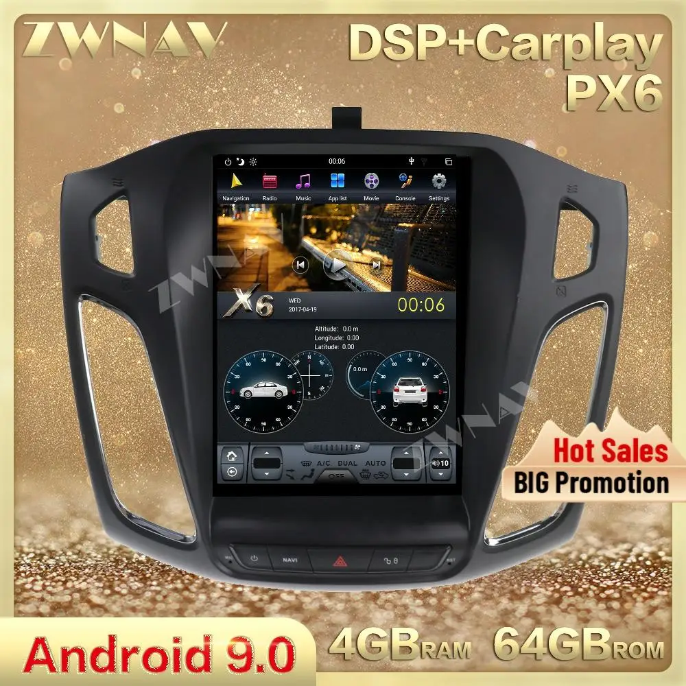 Вертикальный Tesla стиль экран Android 9 0 Автомобильный мультимедийный плеер для Ford Focus