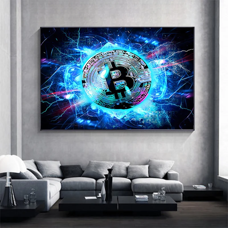 

Абстрактная картина Биткоин на холсте, Современные художественные постеры и принты, настенные картины для дома, гостиной, Декор без рамки