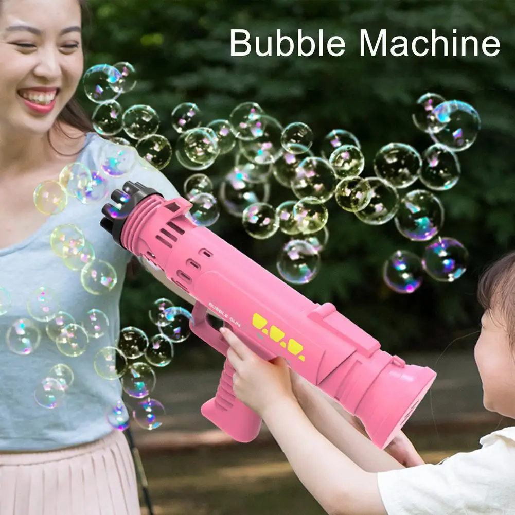 Electric Mortar Bubble Gun Toy With Light Summer Soap Water Bubble Machine 2-in-1 Electric Bubble Machine For Children Gift Toys
