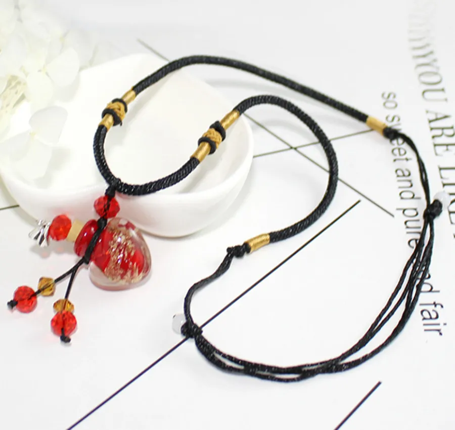 

Murano Glass Perfume Bottle Necklace Small Flower Globular Bottle Essential Oil Aromatherapy Bottle Pendant Necklace YY03
