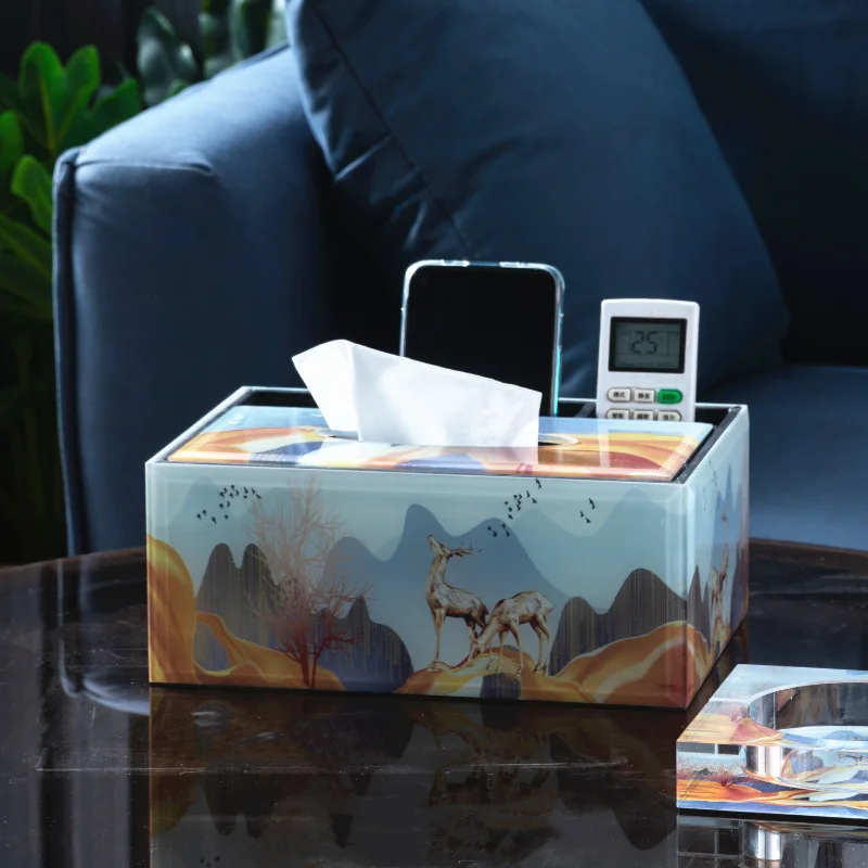 

box glass modern fashion household dining table tea table American Nordic paper drawing remote control storage box