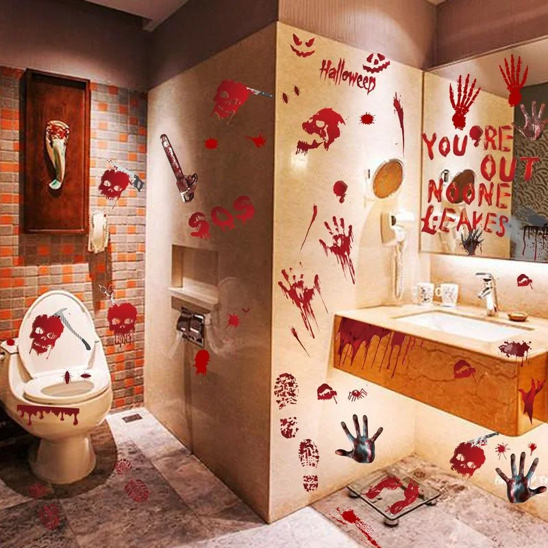 

Horrible Halloween Bloody Handprint Stickes Wall Window Door Floor Static Stickers Festival Party Decoration House Scared Prop
