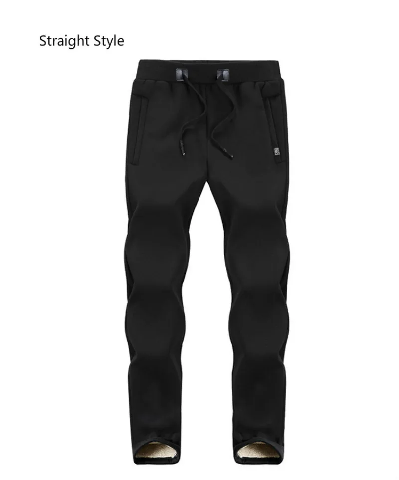 black-straight cuff Мужские зимние супер теплые штаны, уличные флисовые штаны для бега, утолщенные спортивные штаны на молнии, уличная одежда для мужчин L 6XL 7XL 8XL - Цвет: black-straight cuff