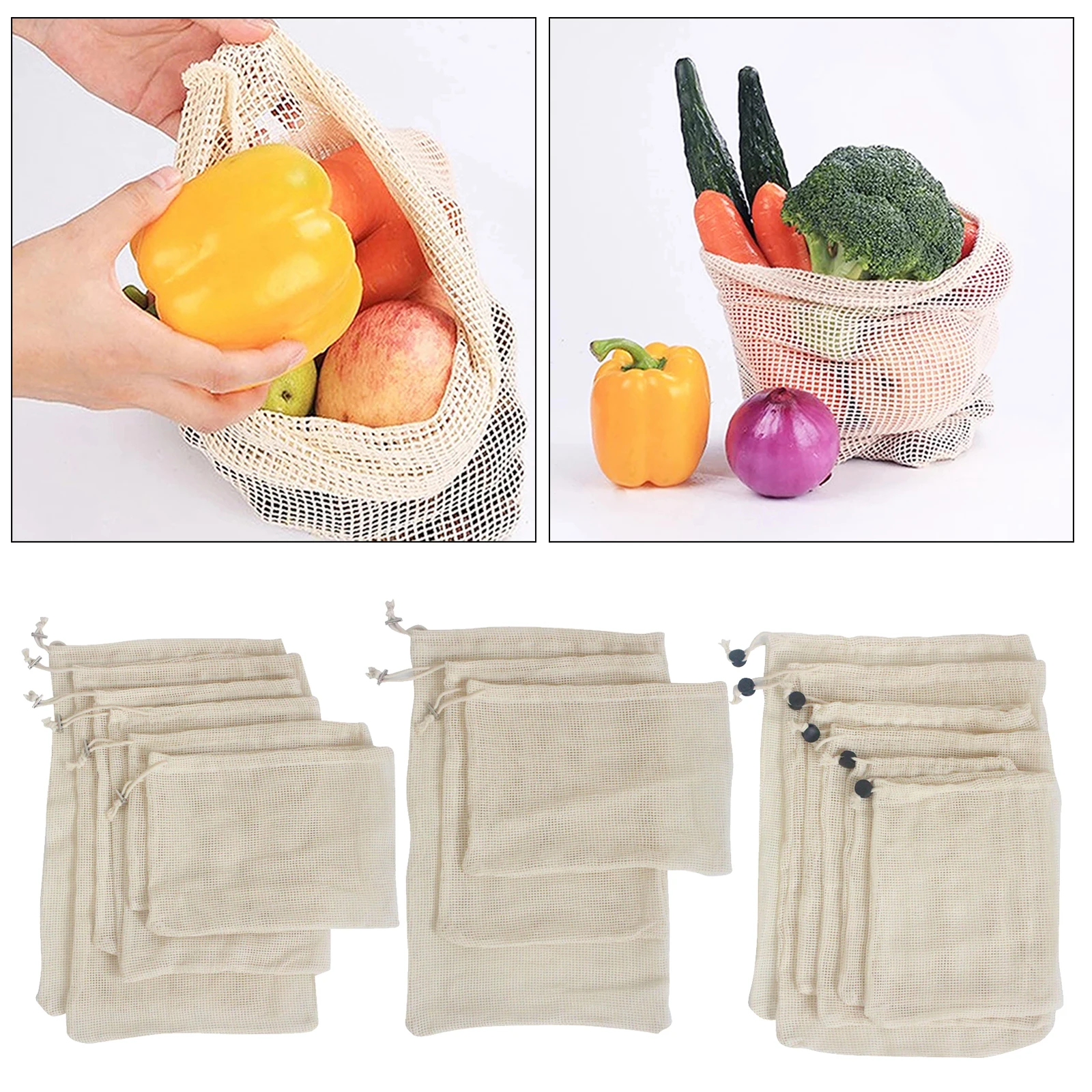 

Cotton Mesh Vegetable Storage Bag Kitchen Fruit Vegetable with Drawstring