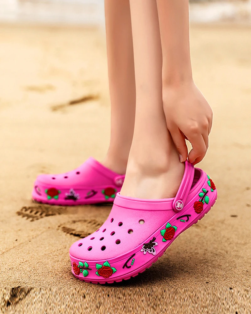 

Floral Print Beach Sandals garden shoes outdoor waterproof mule clog slipper