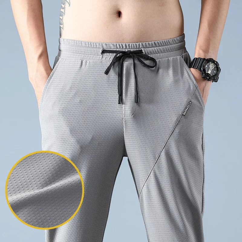 

Male 2021 Non-iron Casual Stretch Spandex Nylon Pants Men's Summer Pants Light Weight Elastic Band Straight Trousers Streetwear